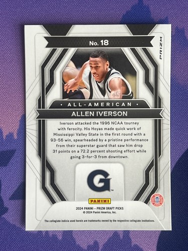 2024 Panini Prizm Draft Picks ALLEN IVERSON ALL-AMERICAN Green Prizm Hoyas #18 - Foto 2 di 2