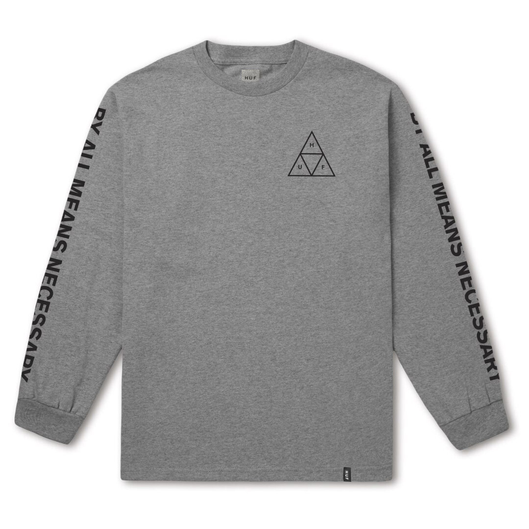 Мужская футболка HUF Essentials Triple Triangle с длинным рукавом (серый Вереск)