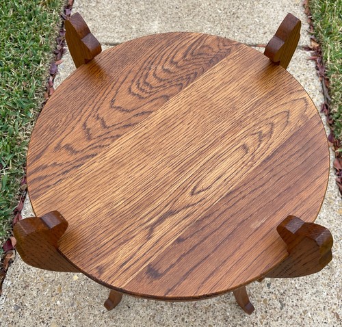 Antique BEAUTIFUL Arts & Crafts/Art Nouveau solid oak accent table / plant stand - Picture 6 of 18