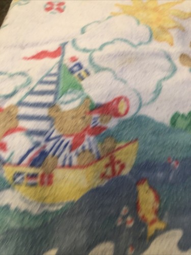 Vintage Infant Receiving Blanket Teddy Bear Sailboat Light house Teddy Bear - Picture 2 of 3