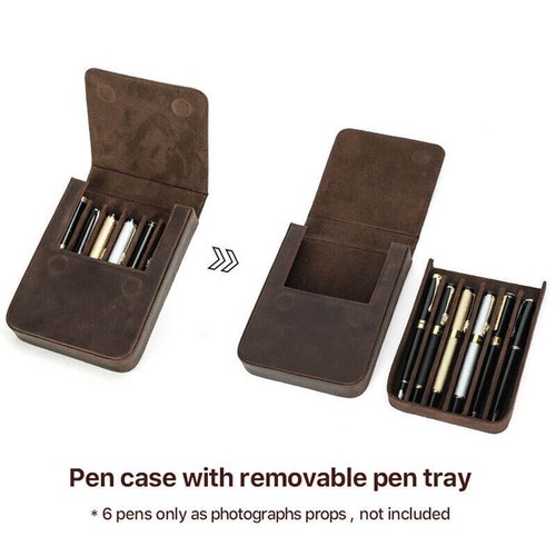 NEW Vintage Genuine Leather Pen Case Office Pencil Holder Pens Organizer Bag USA - Picture 9 of 14