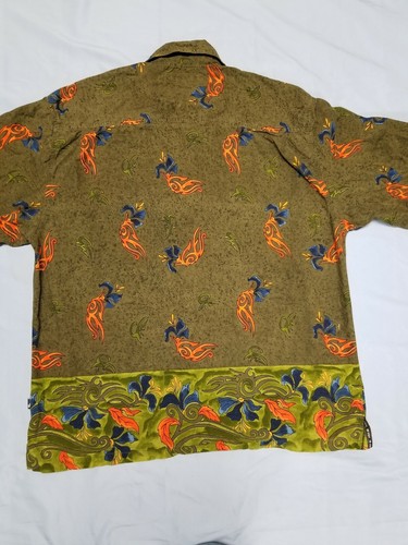 Hawaiian Ying Yang Tribal Floral Border Print Camp Mens Shirt Size XL Button Up  - Picture 4 of 4