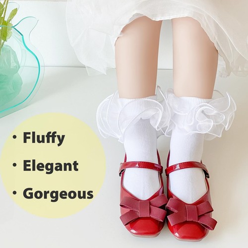 Girls Frilly Lace Ruffle Socks Turn Cuff Dress Socks 2/3 Pack Toddler Kids - Picture 2 of 7