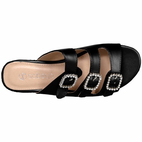 Womens Platform Sandals Wedge Flatform Slip On Rhinestone Accent Espadrilles - Picture 4 of 17