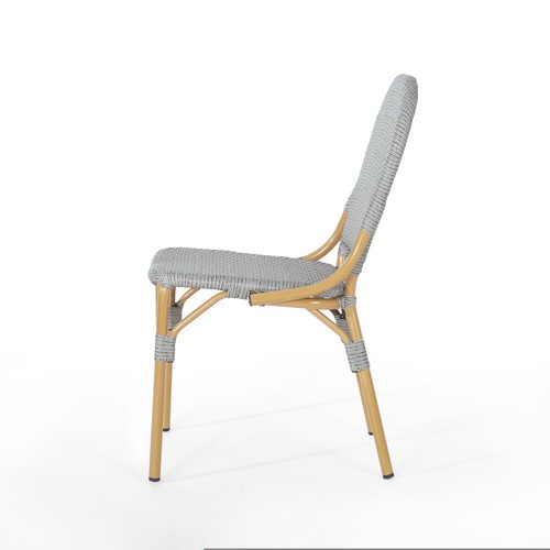 Outdoor Aluminum Armless French Bistro Set, 3-Piece, Gray and Bamboo Finish - Picture 11 of 18