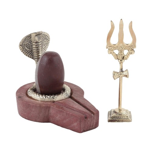 Narmadeshwar Shivling with Jalhari Base, Brass & Trishual for Home Puja - Picture 1 of 2