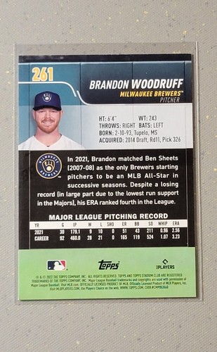 Brandon Woodruff 2022 Topps Stadium Club Black Foil Parallel #261 - Brewers - Bild 3 von 3