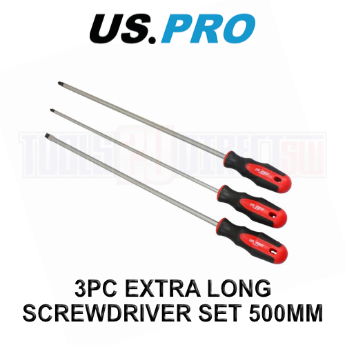 US PRO Tools 3 Piece Extra Long Screwdriver Set Slotted Pozi Philips 500mm 1527 - Picture 1 of 3