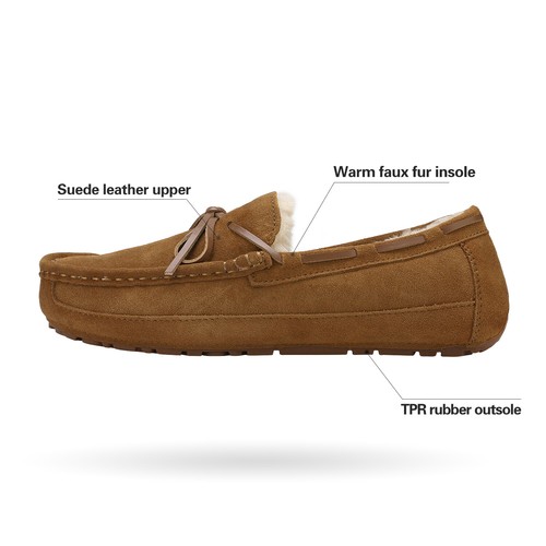 Men's Moccasin Slippers Fuzzy Memory Foam Indoor Outdoor Slip On House Shoes - Picture 8 of 41