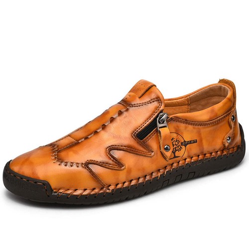 Men's Business Leather Shoes With Zipper Closure Round Toe Flat Heel Microfiber - Picture 26 of 39