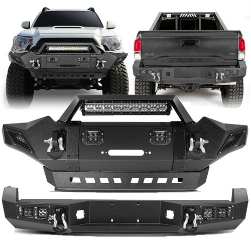 Steel Texture Black Front Rear Bumper w/Winch Plate For 2005-2015 Toyota Tacoma