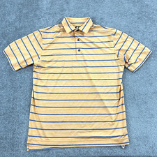FootJoy Polo Shirt Mens Large Orange Blue Striped Golf Performance Stretch S/S