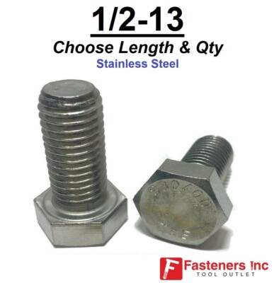 1/2-13 Stainless Steel Hex Cap Screw Bolt (All Sizes & Qty's) 18-8 / 304 Grade