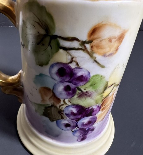 Antique J.P. Limoges France Hand Painted Mug Grapes & Leaves Tankard Gold Handle - Picture 3 of 19