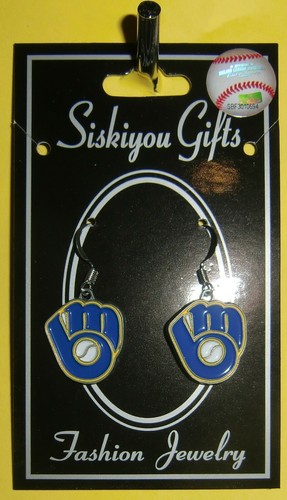 Milwaukee Brewers Dangle Earrings (Zinc) MLB Licensed Baseball Jewelry - Picture 2 of 4
