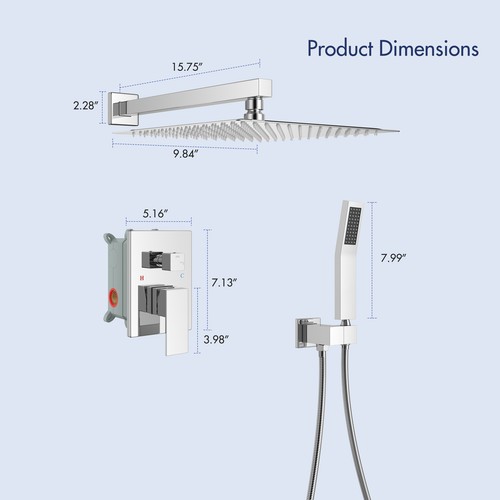 Eridanus 10"/12" Shower Faucet System Set Round / Sqaure Wall Mount Shower Set - Picture 25 of 61