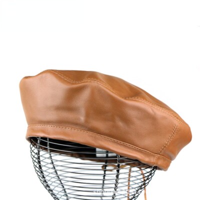 Francese Rétro Donna Pelle Berretto Basco Cappello Militare