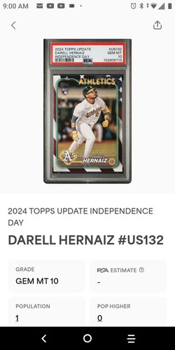2024 Topps Update #US132 Darell Hernaiz Independence Day RC PSA 10 POP 1 - Picture 3 of 3