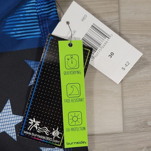 Burnside Swim Shorts Mens 30 Red Flat Front Drawstrings New - Picture 5 of 9