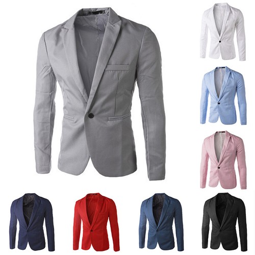 Men's One Button Blazer Slim Fit Formal Business Suit Jacket Casual Tops Coat _ - Picture 1 of 31