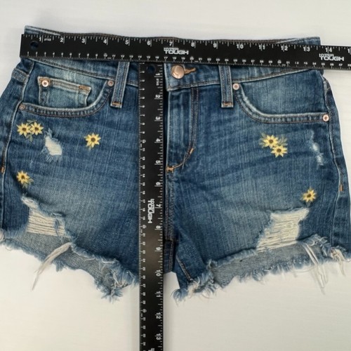 Joe's Short Women 25 Distress Denim Zip Raw Hem 27x2.75 Mid Daisy Flower Ozzie - Picture 5 of 12