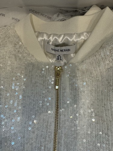 NEW set of 2 items pants and jacket Nadine Merabi white sequin suit - Picture 2 of 21