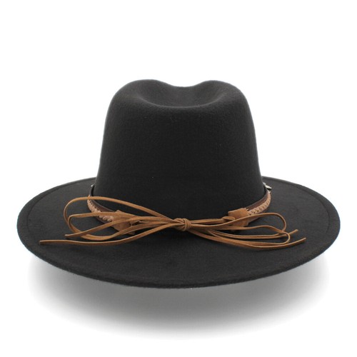 Fashion Unisex Wool Blend Wide Brim Panama Fedora Hat Turquoise Leather Belt - Picture 11 of 21