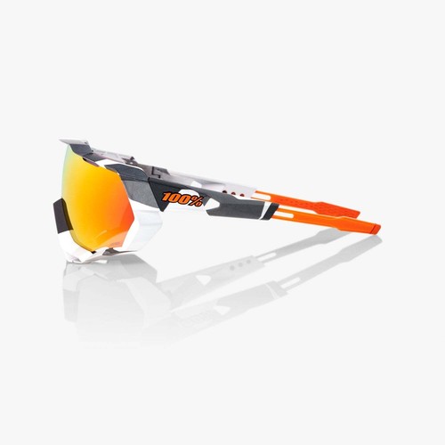 100% Speedtrap Soft Tact Grey Camo Sunglasses, HiPER Red Multilayer Mirror Lens - Picture 3 of 3