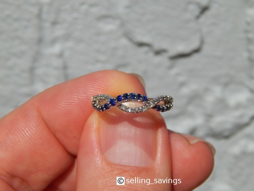 10K SOLID WHITE GOLD DIAMOND & SAPPHIRE CROSSOVER BAND RING SIZE 6.75 SIZEABLE - Picture 7 of 13