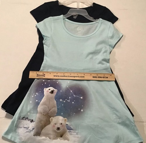 Wonder Nation Confezione 2 Vestito Gioco Blu Bambina XS 4-5, M 7-8, L 10-12 Orsi Polari - Foto 3 di 12