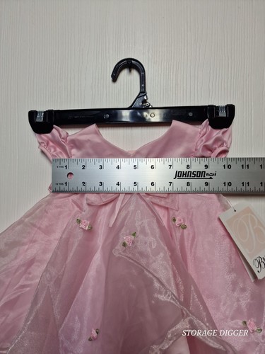 Bonnie Baby Sundress Girls 3-6 Pink Anne Neck Puff Sleeve Bow Sheer Overlay - Picture 8 of 13
