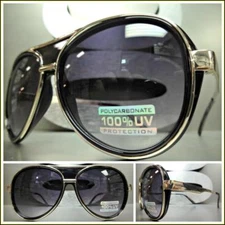 Mens or Women OVERSIZED VINTAGE RETRO Style SUN GLASSES Large Black & Gold Frame