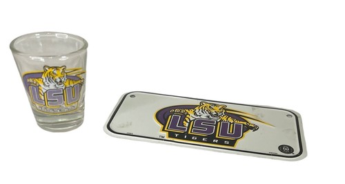 LSU Tigers Game Day Shot Glass + Mini License Plate - Picture 1 of 7