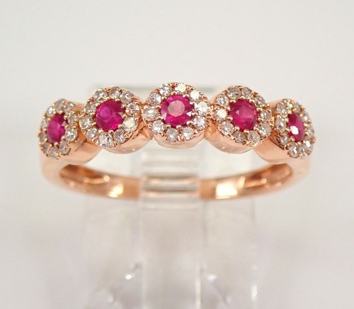 14K Rose Gold Diamond and Ruby Halo Wedding Ring Anniversary Band Size 7 - Picture 1 of 6