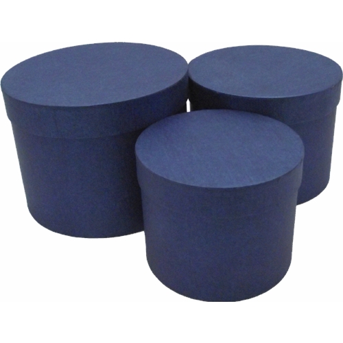 Round Blue Flower Hat Boxes - Pack of 3 - Picture 1 of 2
