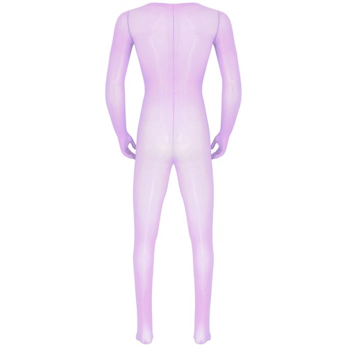 Men's Shiny Oil Sheer Full Bodystocking Long Sleeve Glossy Bodysuit Catsuit - Picture 102 of 194