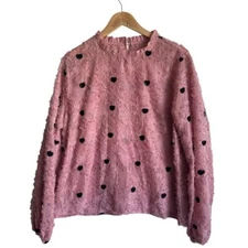 SHEIN LUNE Blouse Heart Print Lantern Sleeve Chiffon Fuzzy Fairy NWOT XL Chiffon