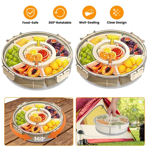 2PCS Divided Food Serving Tray With Lid Snack Platters Snack Container Organizer - Picture 4 of 17