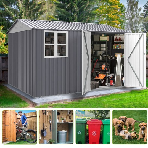 Outdoor Storage Shed–Large Galvanized Steel w/Sloped Roof& Double Lockable Doors - Picture 9 of 10