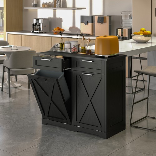 10/20 Gallon Wooden Tilt Out Hamper Trash Recycling Cabinet for Kitchen Island - Picture 2 of 26