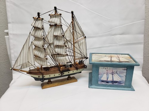 Sailboat Figurine Decorative W/ Keepsake Box Desk Set Naval Sailor