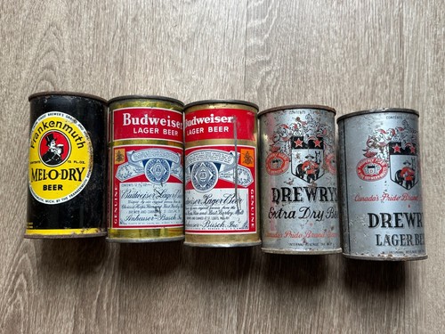 Lot 5 Vintage Flat Top Beer Cans - Frankenmuth Drewry's Budweiser
