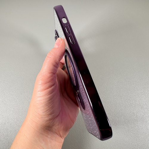 Case for iPhone 15 Plus - Glittery Purple Silver Ombre | Magnetic O-Ring Stand - Picture 7 of 23