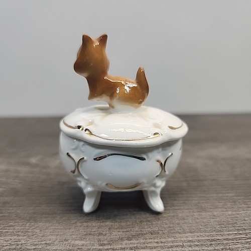 2.5" VINTAGE IMPORTS ENESCO GENUINE BONE CHINA TRINKET BOX WITH SQUIRREL ON TOP - Picture 7 of 9