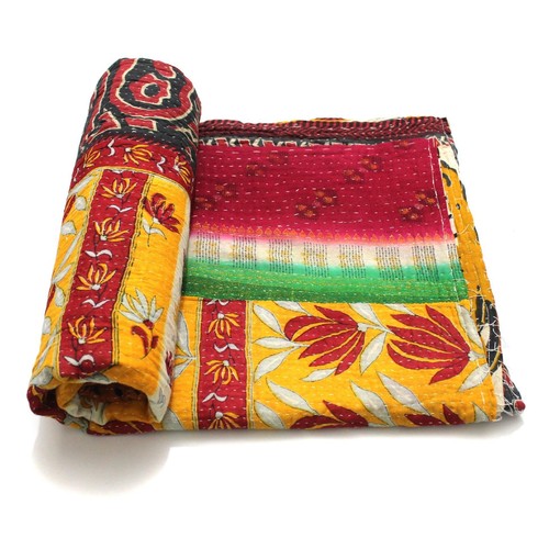 Vintage Kantha Quilt Indian Handmade Cotton Bedspread Counterpane Bedding Throw - Bild 2 von 5