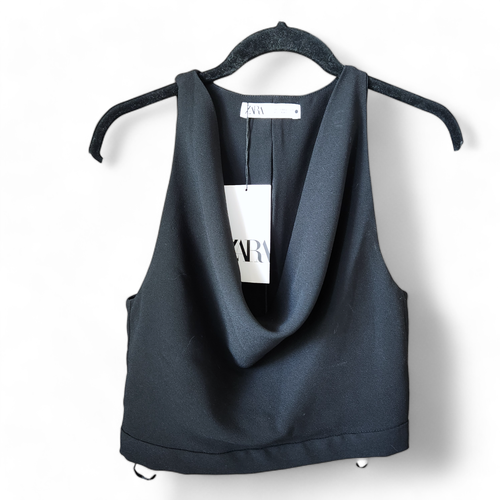 ZARA Cowl Neck Sleeveless Blouse Black Size XS Zipper Back Sexy Chic NWT