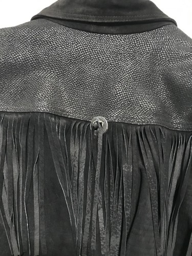 Giacca di pelle vintage G III donna taglia L manica lunga frange sud-ovest nero - Foto 6 di 14