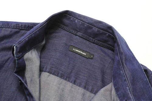 J.Lindeberg David CL Refined Denim Shirt Men Small Buttoned Spread Collar Blue - Picture 4 of 7