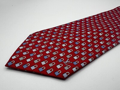 Louis Vuitton Red Lock and Key Pattern Silk Tie - Rare - Runway
