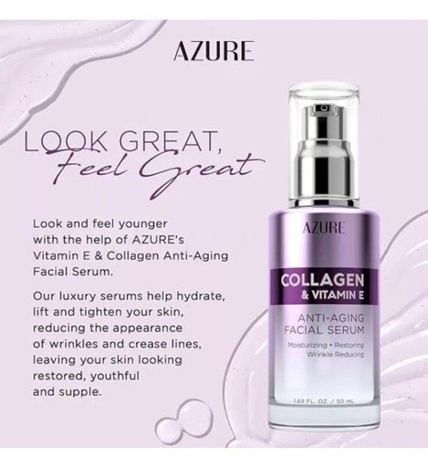 AZURE Collagene e Vitamina E Siero Viso Anti Invecchiamento - Riduce Linee Fine - 50 ml - Foto 4 di 5